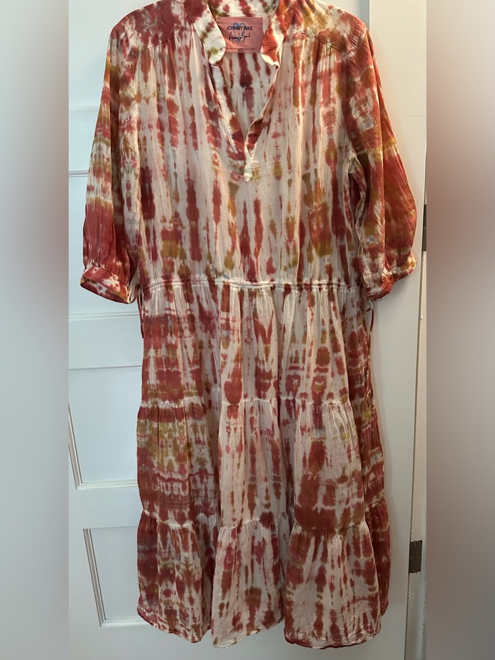 Johnny Was Rust and Cream Tiered Midi Dress